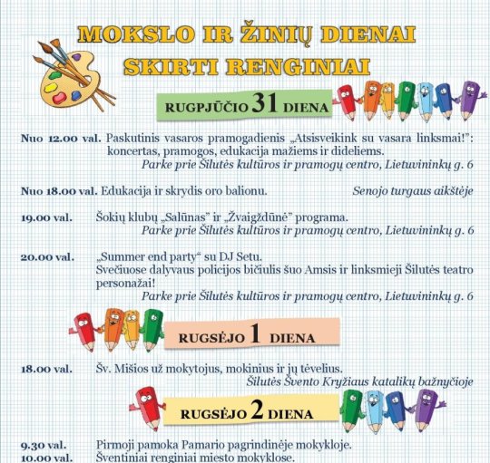 Mokslo ir žinių dienai skirti renginiai Šilutėje