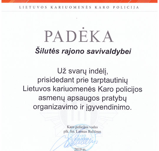 Padėka Savivaldybei