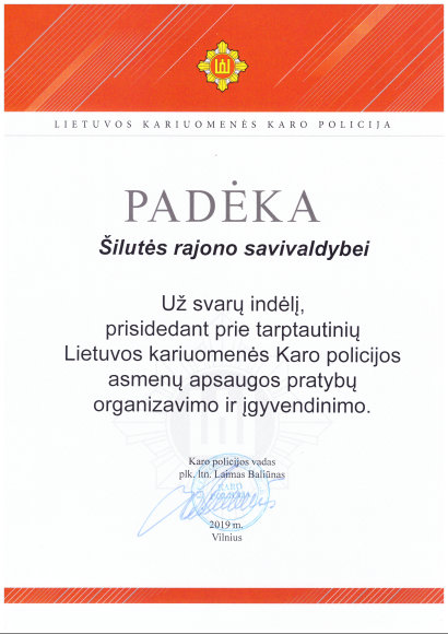 Padėka Savivaldybei