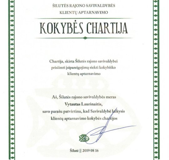 Pasirašyta klientų aptarnavimo kokybės chartija