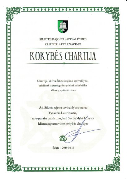 Pasirašyta klientų aptarnavimo kokybės chartija