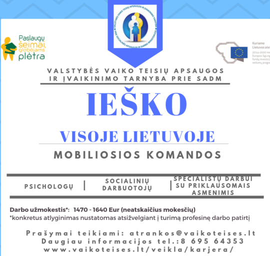 Ieškomi Valstybės vaiko teisių apsaugos mobiliosios komandos nariai 