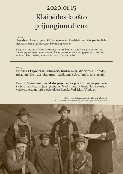 Šilutės Hugo Šojaus muziejus kviečia paminėti Klaipėdos krašto prijungimo dieną