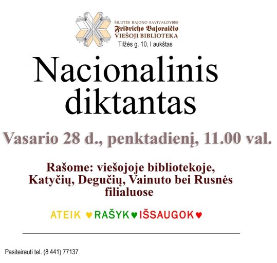 Kviečiame rašyti Nacionalinį diktantą