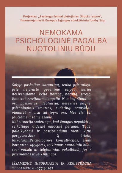 NEMOKAMA PSICHOLOGINĖ PAGALBA NUOTOLINIU BŪDU