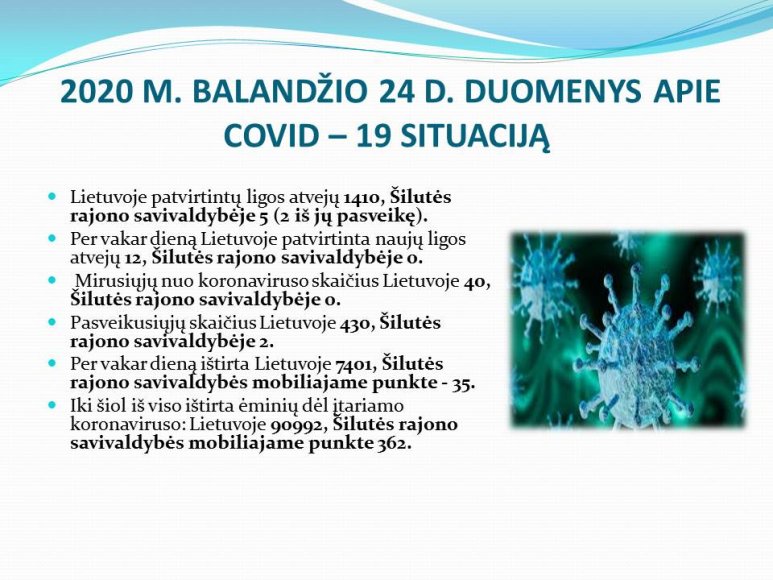Penktadienio situacija dėl COVID-19 Šilutės rajono savivaldybėje