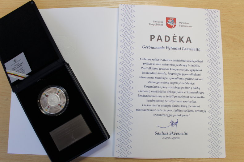 Merui Vytautui Laurinaičiui – LR Vyriausybės ir Premjero padėka