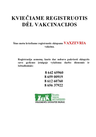 Kviečiame registruotis dėl vakcinacijos
