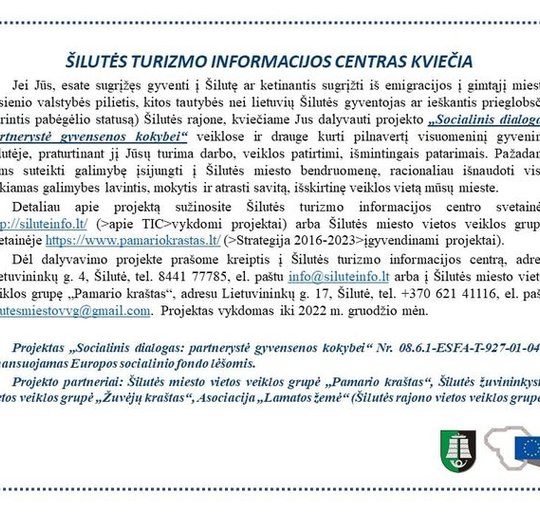 Informacija grįžusiesiems iš užsienio ir Šilutėje gyvenantiems užsieniečiams