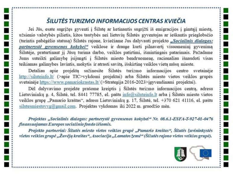 Informacija grįžusiesiems iš užsienio ir Šilutėje gyvenantiems užsieniečiams