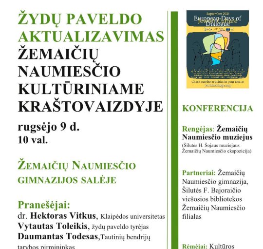 Kvietimas į konferenciją „Žydų paveldo aktualizavimas Žemaičių Naumiesčio kultūriniame...