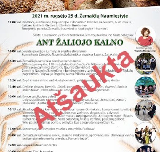 Dėmesio! Atšaukiama Šilutės rajono ūkininkų ir Mykolinių šventė Žemaičių Naumiestyje