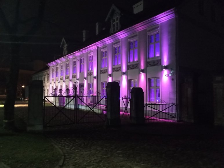 Šilutės Hugo Šojaus dvaras nušvito purpurine spalva