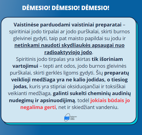 Dėl įvykių Ukrainoje kalio jodido tablečių ir kitų jodo preparatų vartoti nereikia