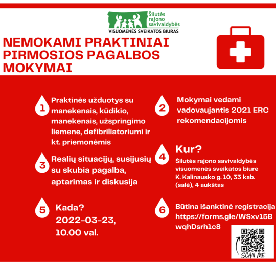 Kviečiame dalyvauti pirmosios pagalbos mokymuose