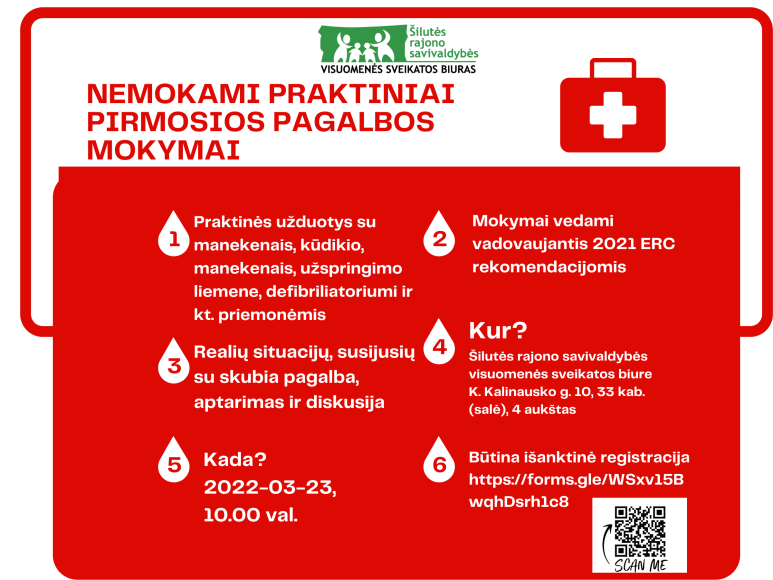 Kviečiame dalyvauti pirmosios pagalbos mokymuose