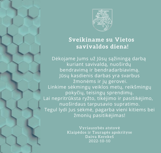 Sveikinimai Vietos savivaldos dienos proga