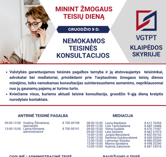 Nemokamos teisinės konsultacijos minint Tarptautinę žmogaus teisių dieną