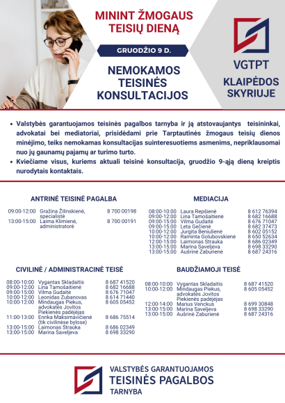 Nemokamos teisinės konsultacijos minint Tarptautinę žmogaus teisių dieną