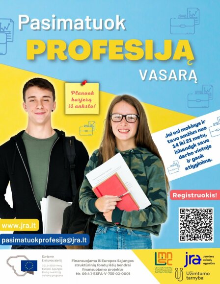 „Pasimatuok profesiją vasarą“ – tai puiki galimybė jaunuoliams išbandyti profesiją vasaros metu