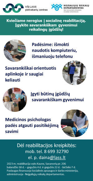 Kviečiame neregius į socialinę reabilitaciją