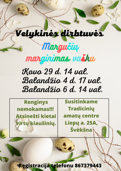 Kviečia į Velykines dirbtuves