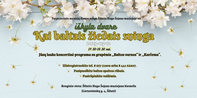 Kvietimas registruotis į iškylą dvare ,,Kai baltais žiedais sninga“
