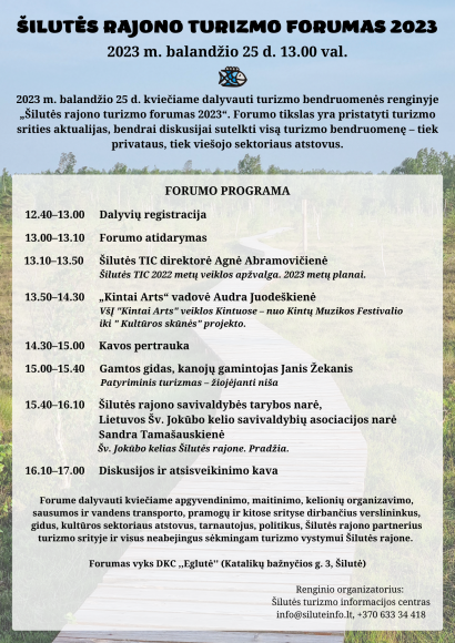 Kviečia dalyvauti Šilutės rajono turizmo forume