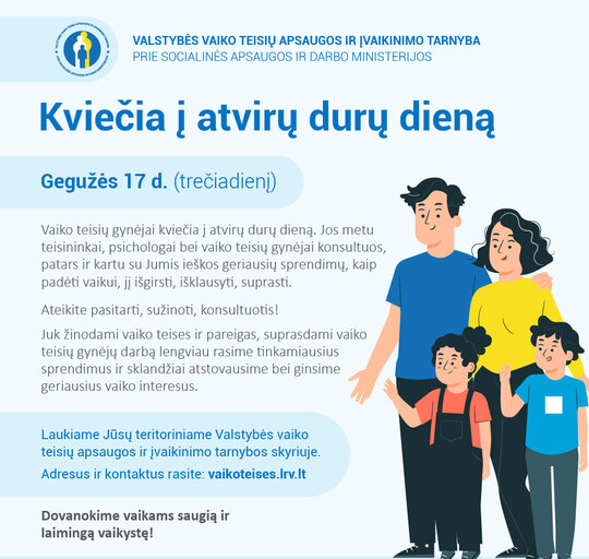 Gegužės 17-ąją vaiko teisių gynėjai kviečia į atvirų durų dieną