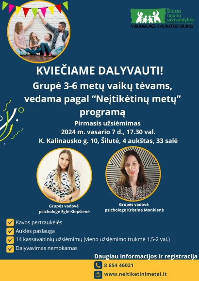 Kvietimas į programos „Neįtikėtini metai“ užsimėmimus 3-6 metų vaikus auginantiems tėvams,...