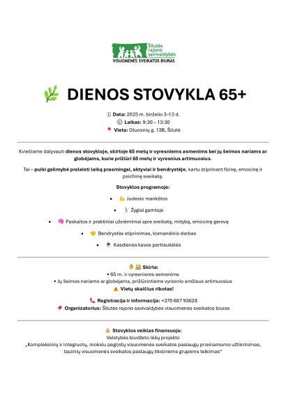 Kviečia į nemokamą dienos stovyklą 65+