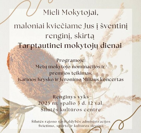 Kvietimas į Mokytojų dienos renginį