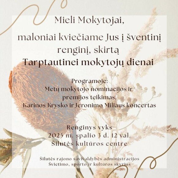 Kvietimas į Mokytojų dienos renginį