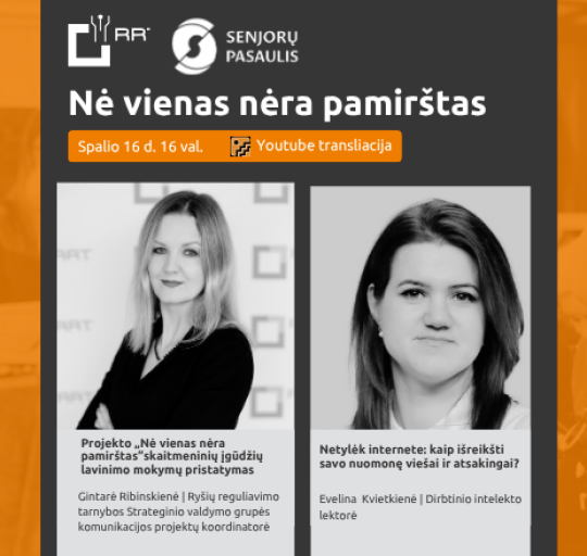 Projektas „Nė vienas nėra pamirštas“  ir vėl Jus kviečia į nuotolinę paskaitą