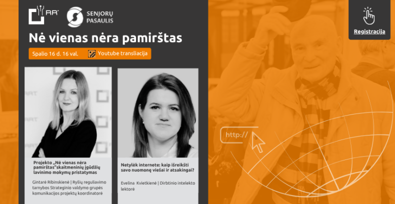 Projektas „Nė vienas nėra pamirštas“  ir vėl Jus kviečia į nuotolinę paskaitą