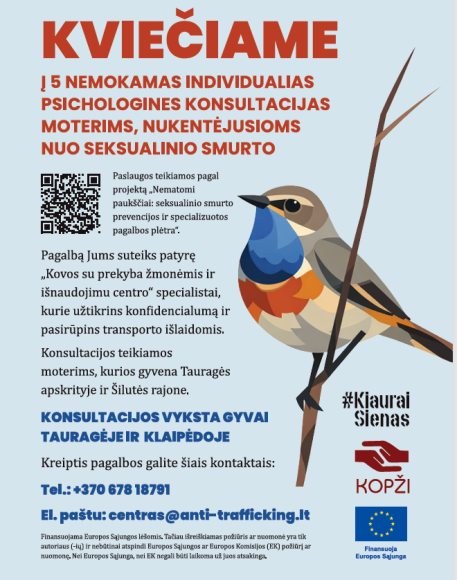 Kviečiame į individualias psichologines konsultacijas moteris, nukentėjusias nuo seksualinio smurto