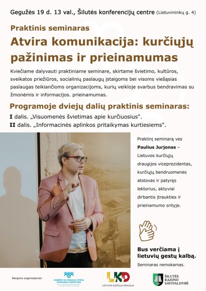 Kviečiame dalyvauti praktiniame seminare „Atvira komunikacija: kurčiųjų pažinimas ir prieinamumas“