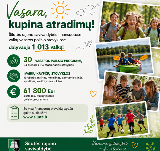 Savivaldybė prisideda prie turiningo vaikų vasaros poilsio – šiemet finansuota 30 stovyklų