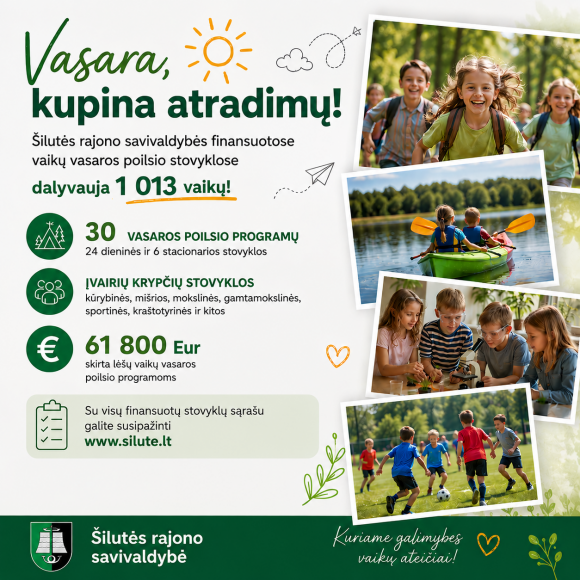 Savivaldybė prisideda prie turiningo vaikų vasaros poilsio – šiemet finansuota 30 stovyklų