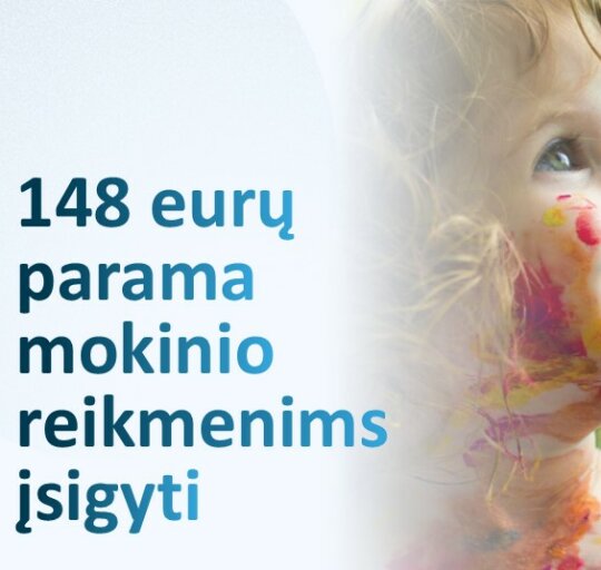 148 eurų parama mokinio reikmenims įsigyti