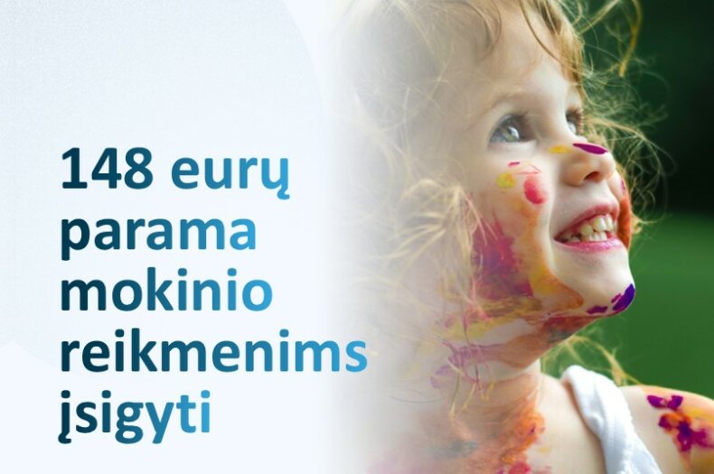 148 eurų parama mokinio reikmenims įsigyti