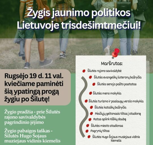 Kviečia jaunimo politikos Lietuvoje 30-metį paminėti žygiu po Šilutę