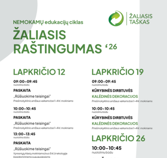 Kviečia dalyvauti nemokamame nuotoliniame edukacijų cikle „Žaliasis raštingumas“