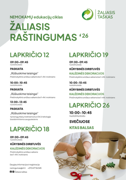 Kviečia dalyvauti nemokamame nuotoliniame edukacijų cikle „Žaliasis raštingumas“